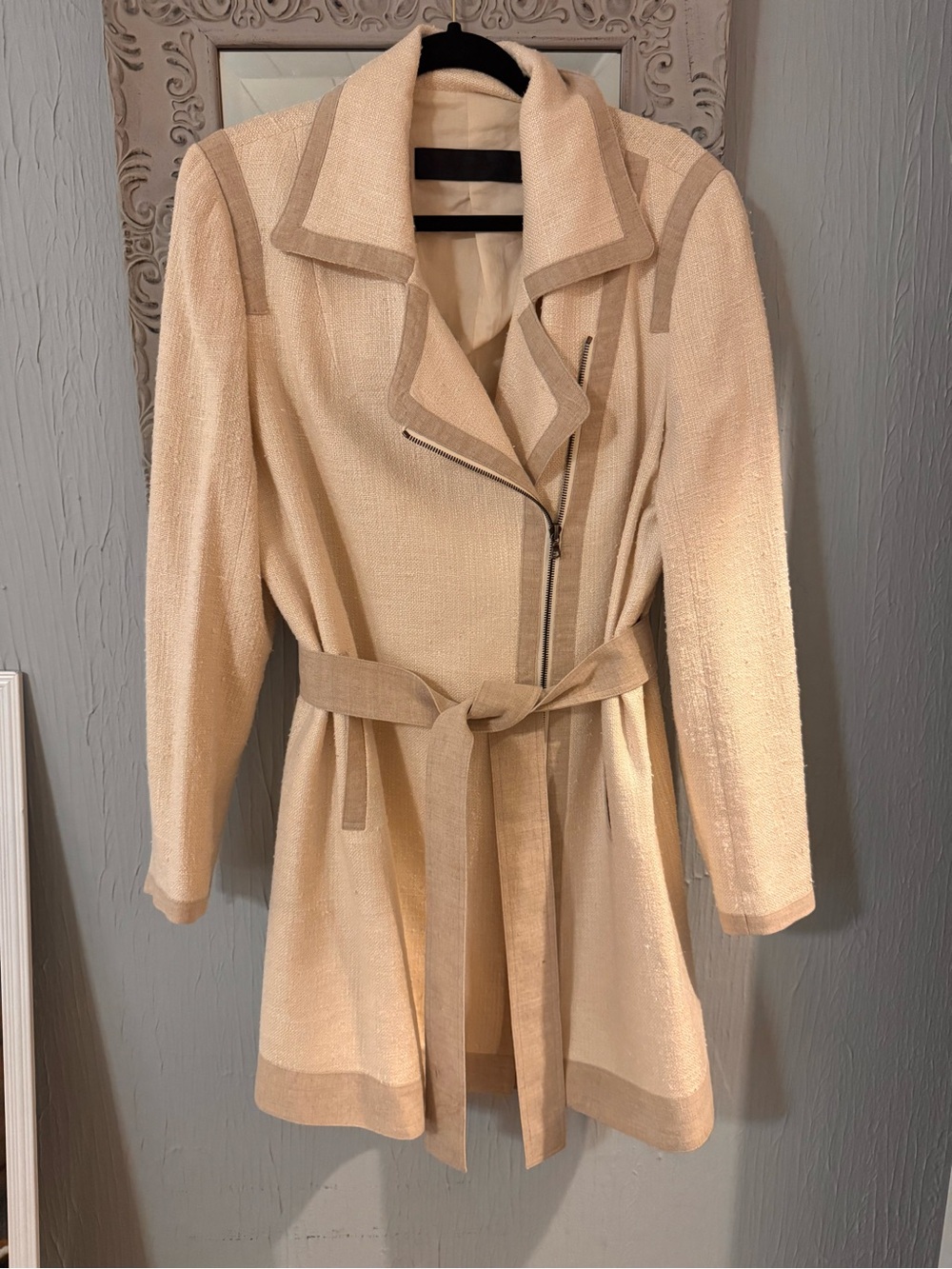 Jenni Kayne Cream Trench Coat with Tan Trim